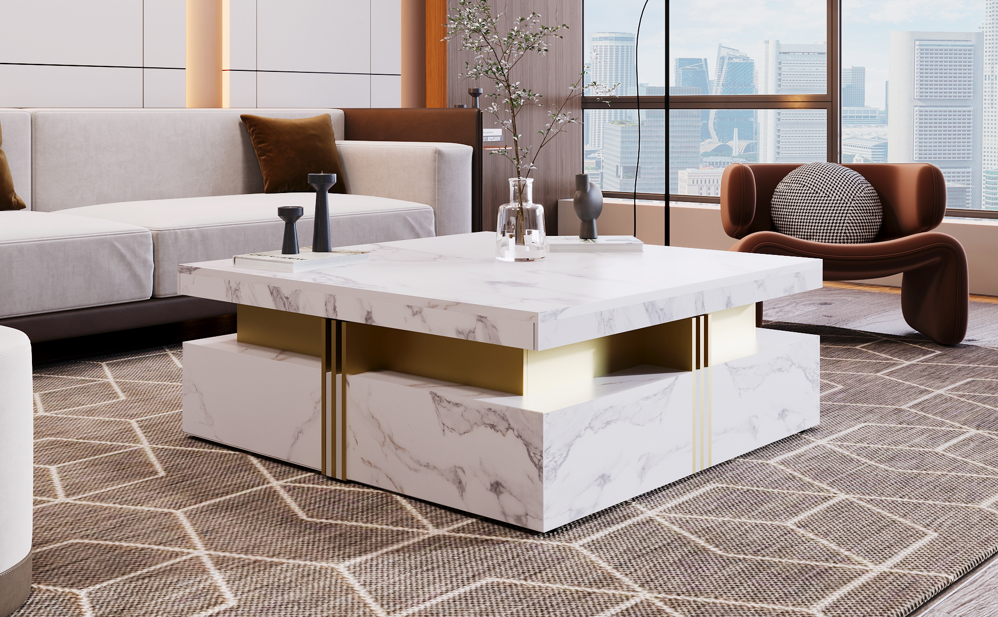 Amazon.com: Merax Modern White and Gold Square Coffee Table with 4